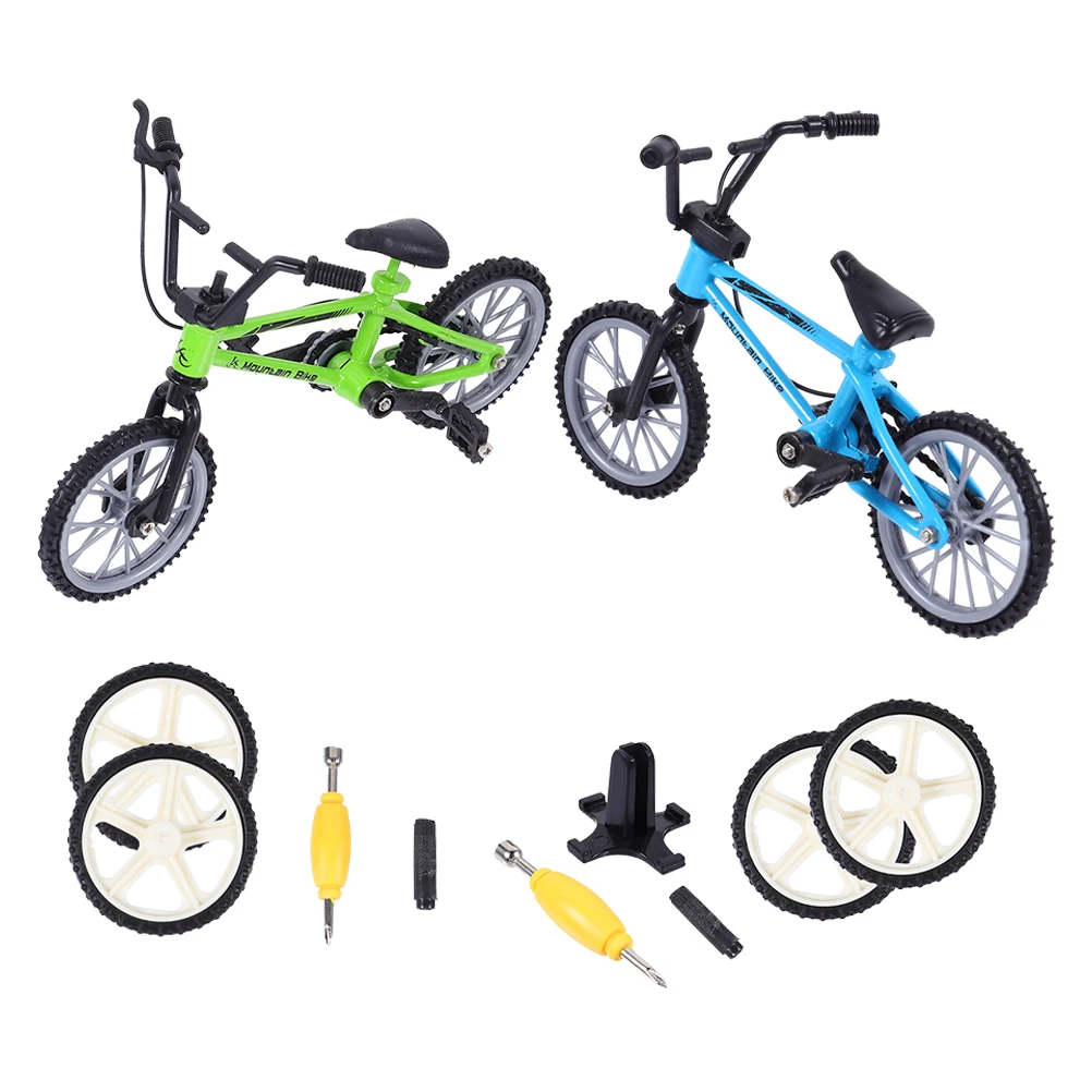 2 Sets Fingerbikes aus Aluminiumlegierung, Mini-Fahrrad für Desktop-Spiele, Stressabbau, Freizeit, Spielen, tragbares Design, Tischdekoration