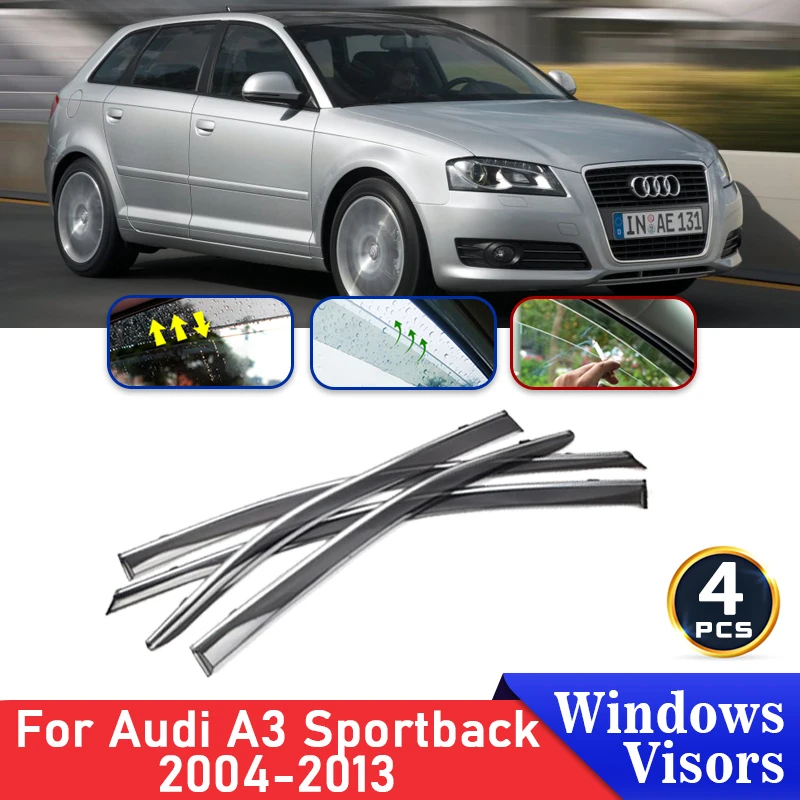 

Deflectors For Audi A3 8P Sportback 2013-2004 2005 2006 2007 Windshield Car Side Window Visors Trim Rain Eyebrow Auto Accessorie