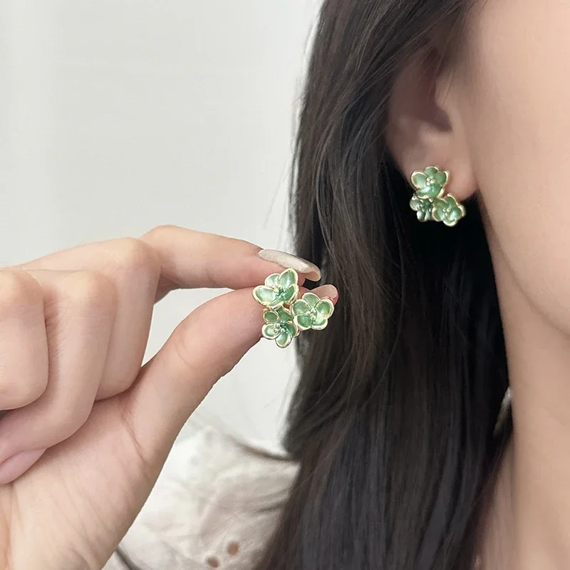 

Real 925 Sterling Silver Enamel Vintage Flower Stud Earrings for Women Minimalist Fine Jewelry Light Luxury Accessories