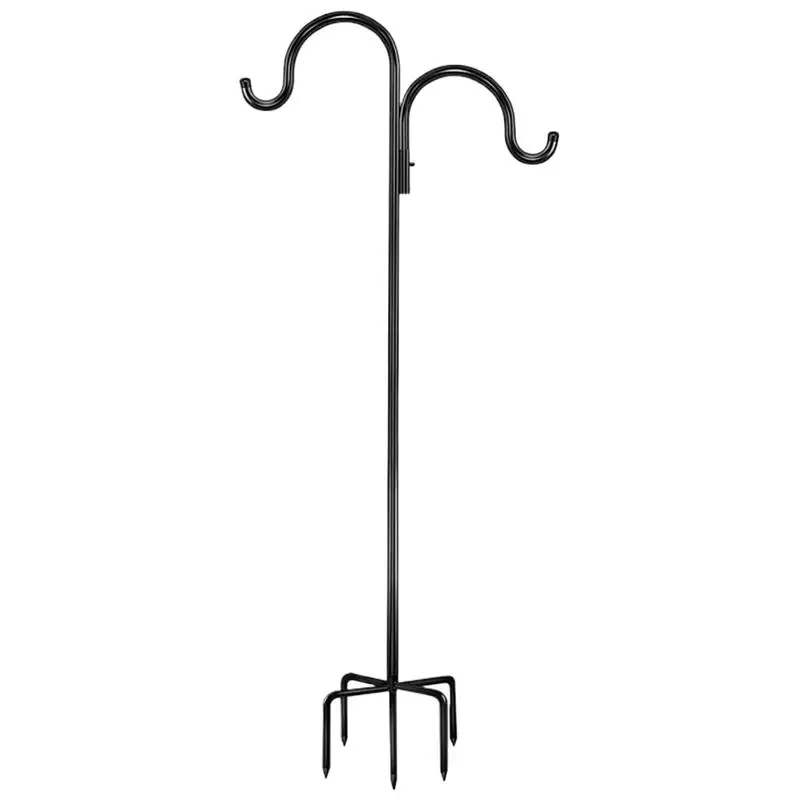 Double Hooks Outdoor Garden Shepherd Plant Stakes Heavy Duty Clothes Rack Lantern Hanger Pole Metal Flowerpot Adjustable