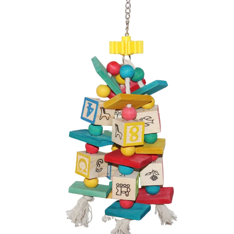 Juguete de loro de madera duradero con números y letras, rompecabezas, juguete para masticar pájaros para estimulación mental, juguete educativo de actividad con pico