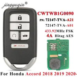 Jingyuqin muslimless Keyless Prox Smart Remote Car Key Fob per Honda Accord 2018 2019 2020 433MHz 4A Chip 5Button muslimah