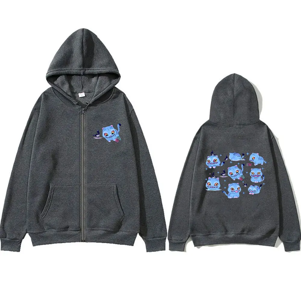 Kpop Demon Hunters Graphic Zipper Hoodie Cute Funny Derpy Tiger Print Jacket Coat Men Women Fashion Cartoon Trend Zip Up Hoodies