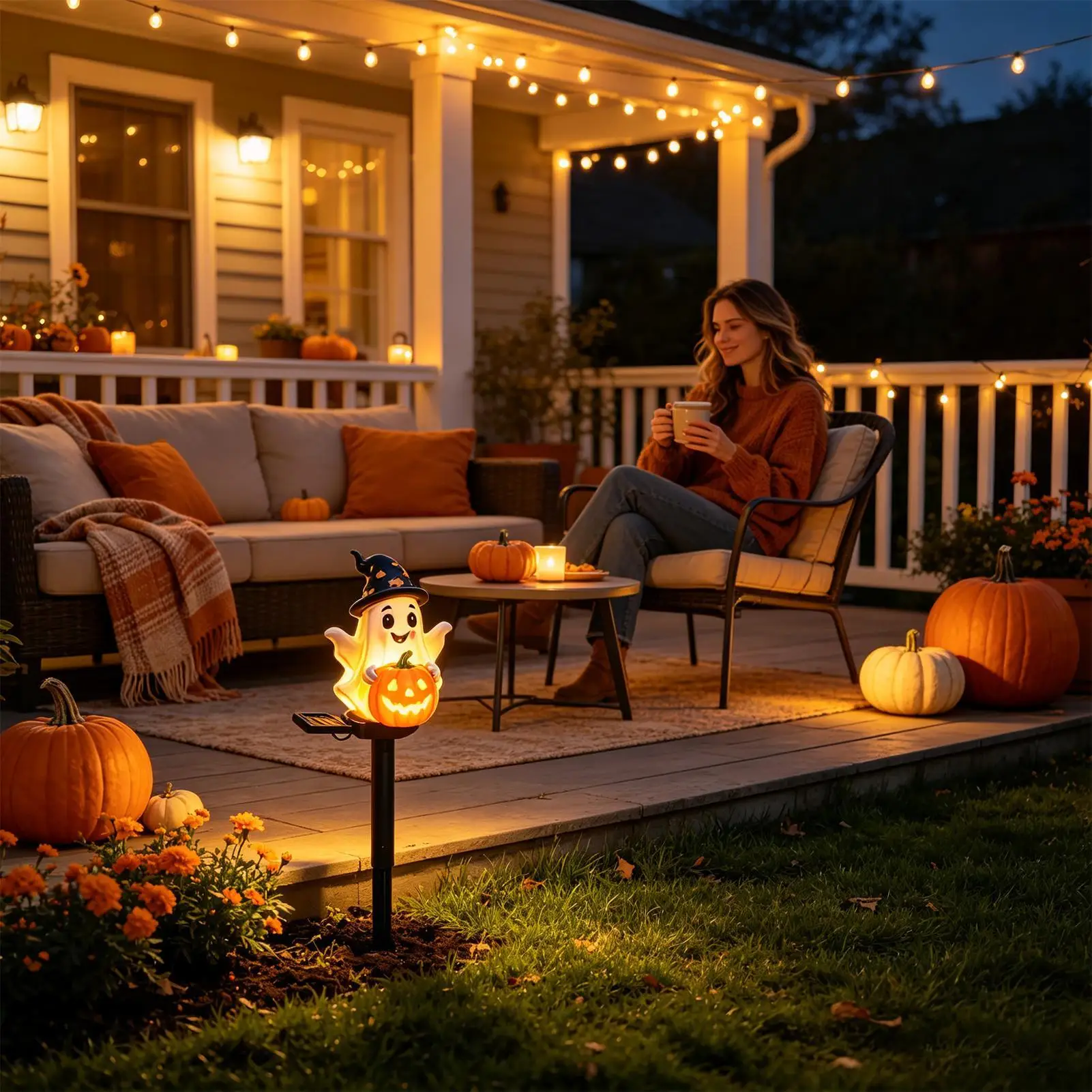 Halloween Solar Lights Outdoor Spooky Weatherproof Outdoor Decoration Solar Ghost Pumpkin Garden Stake Light For Garden