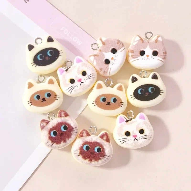 10Pcs Cartoon Kitten Head Resin Charms Cute Cat Face Pendants DIY Jewelry Making Accessories for Earrings Bracelet Keychain