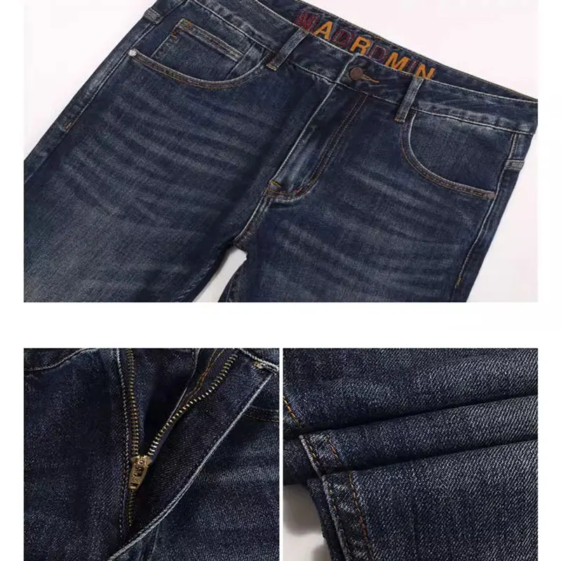 European Fashion Men Jeans High Quality Retro Washed Blue Elastic Slim Fit Vintage Jeans Men Casual Designer Denim Pants Hombre