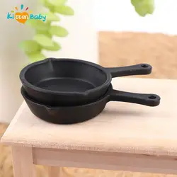 2Pcs/Set Doll House Accessories 1:12 Dollhouse Miniature Kitchen Utensil Pan Small Frying Pan Model Accessories Toys
