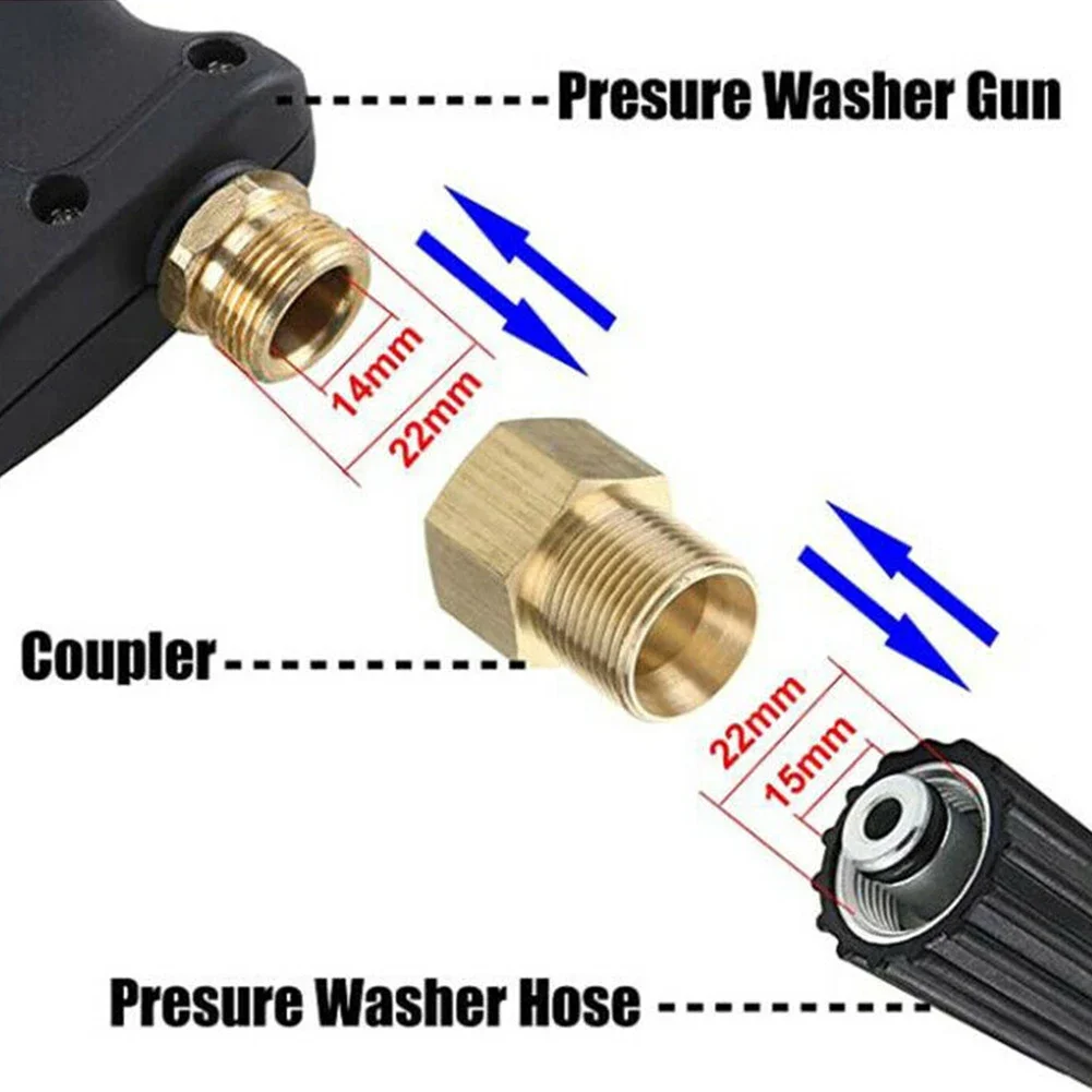 Metric Adapter M22 15mm Male Thread To M22 14mm Female Pressure Washer Gun Hose Connector Brass Fitting Garden Parts