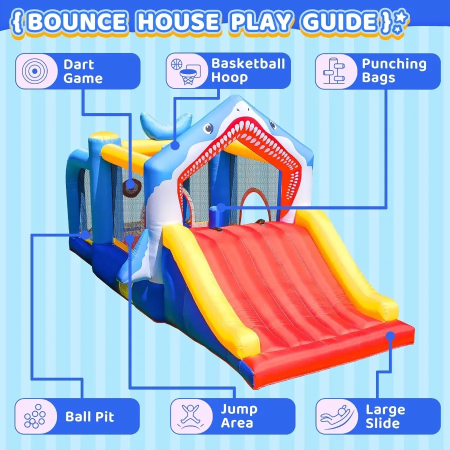 Bounce House Peuter Ballenbak Opblaasbare Glijbaan Uitsmijter Jumper Shark Springkasteel Park voor 212 Binnen of Buiten Nat en Droog