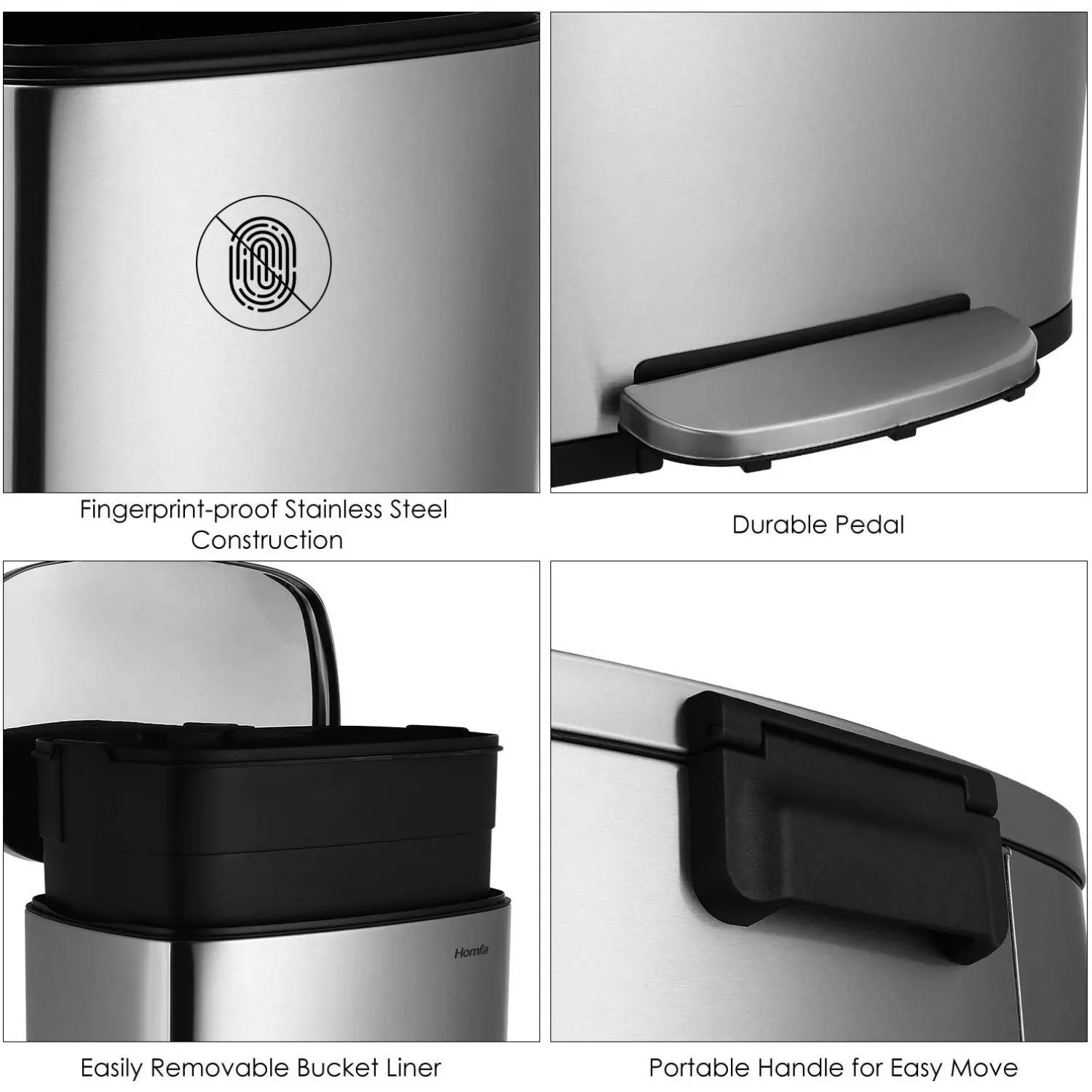 13.2 Gallon 50L Kitchen Step Trash Can Stainless Steel Garbage Can Silent Step Bin, Soft-Close, Smudge Resistant Trash Can