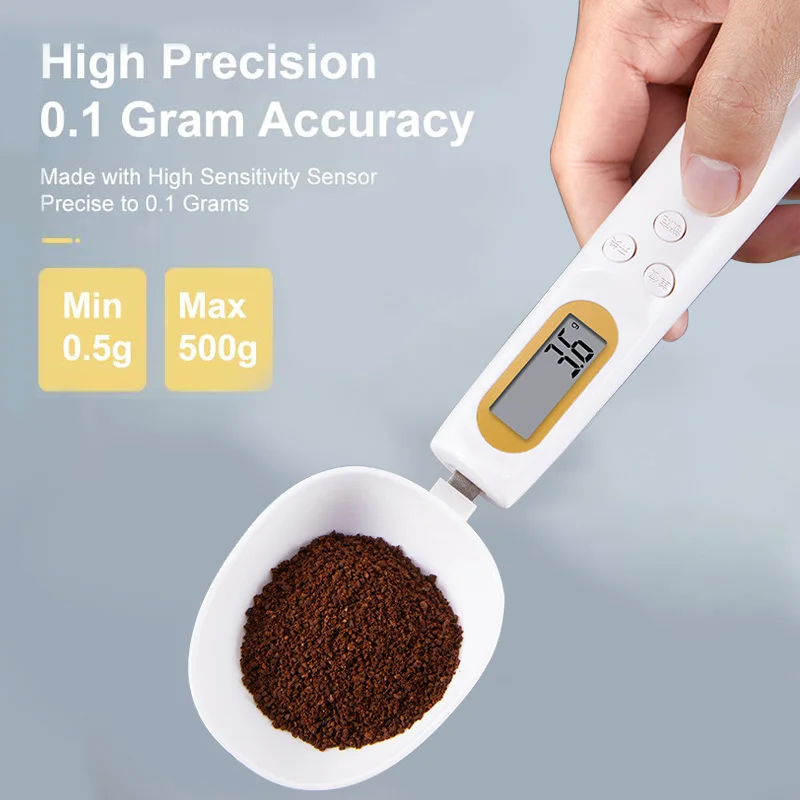 Electronic Measuring Coffee Spoon,LCD Digital Kitchen Scale,Spice High Precision Weights Up to 500g,USB Charging for Cat Food