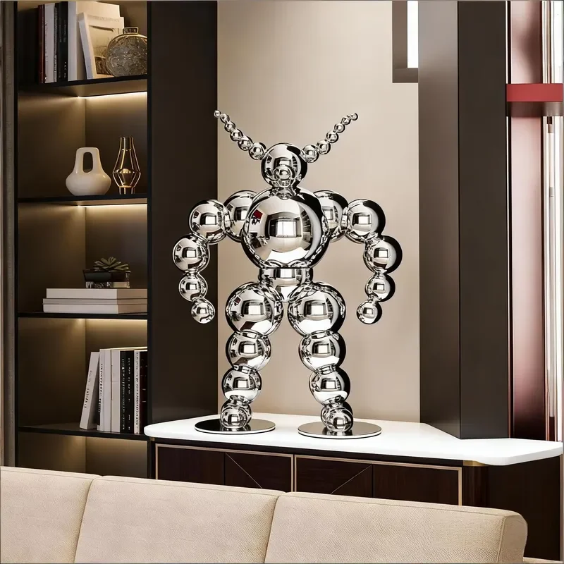 Polished Stainless Steel Human-shaped Sculpture Modern Outdoor & Wall Decor with Customizable Design