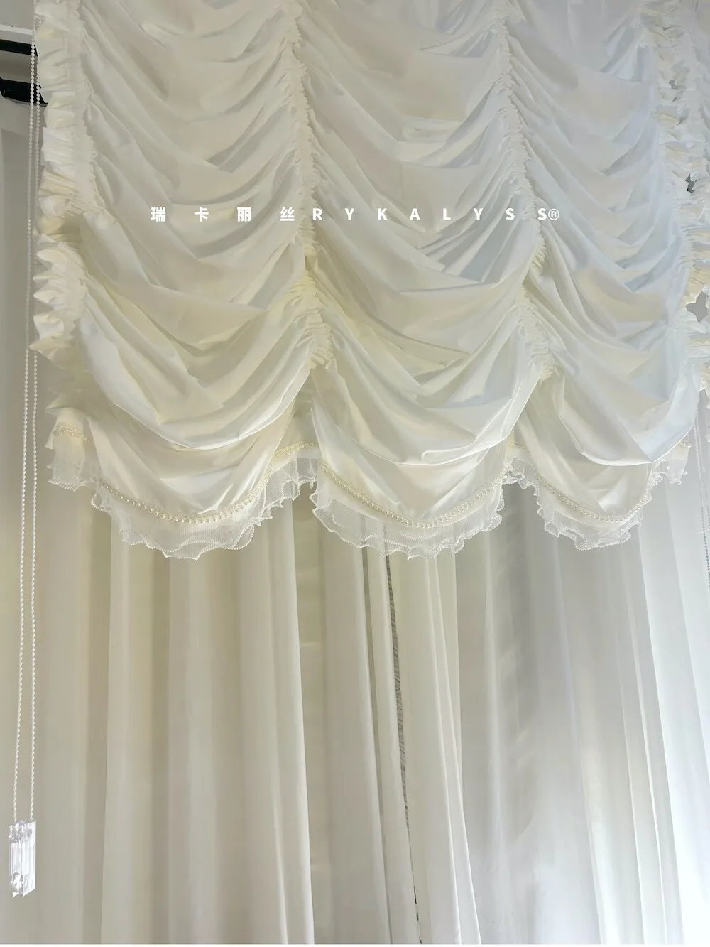 Retro Cream White Glossy Gauze Lace Roman Curtain Stretch Curtains for Decoration Living Room Bedroom Lift Roller Blind