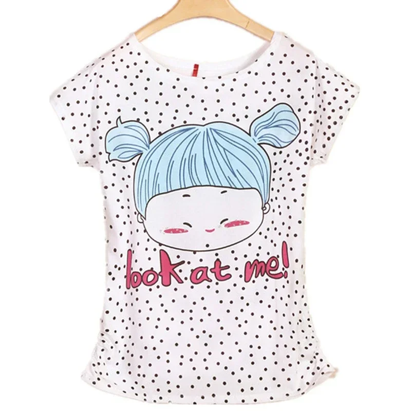 Women Print T Shirt White Cute Short Sleeve O-neck T-Shirts Girl's Summer Tee Tops Clothing