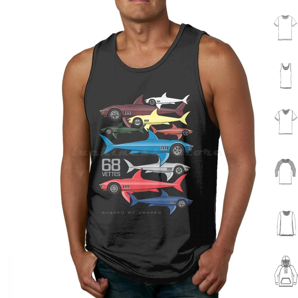 Camisetas sin mangas con forma de tiburones de 1968, 68 1968 69 1969 V8 L30 327 350 396 Convertible Chevy Stingray Corvette Drag