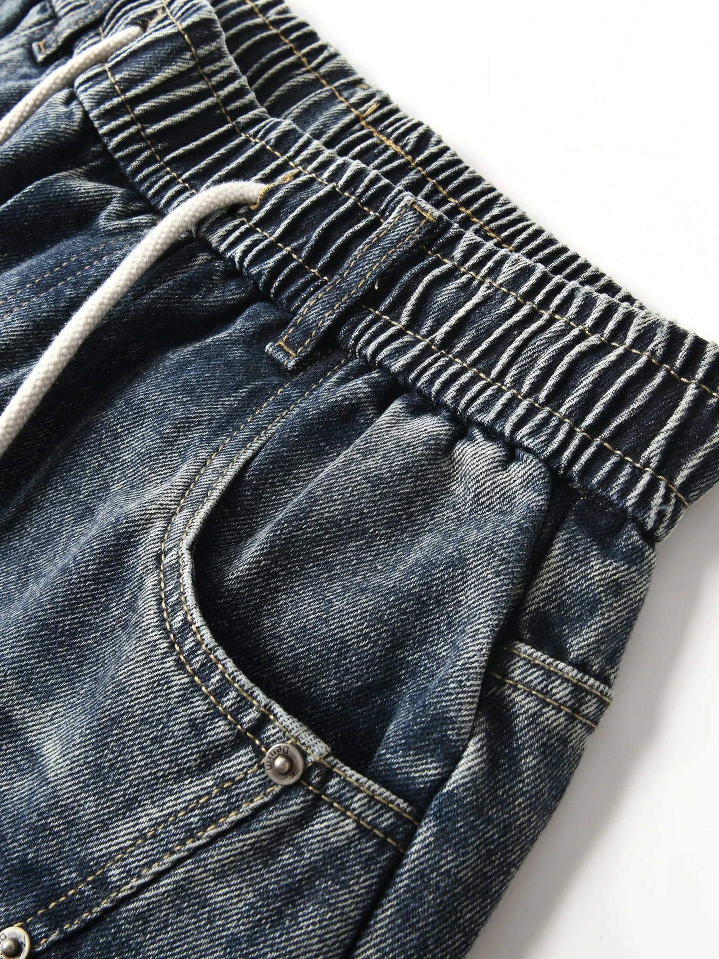 New American Style Heavyweight Cotton Washed out Faded Splicing Loose Wide Leg Straight Casual Knife Jeans Men Autumn Winter