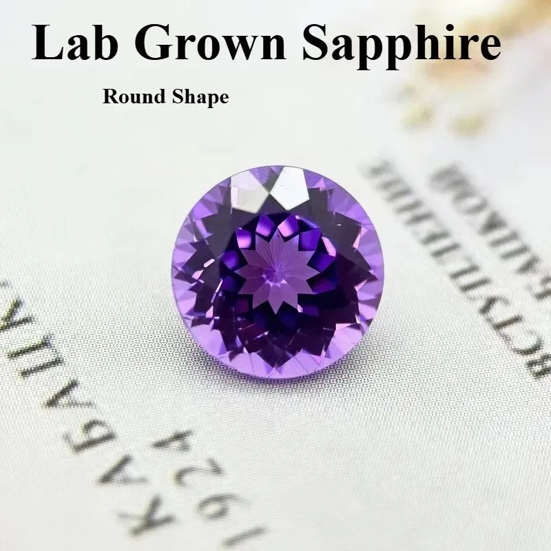 Lab Grown Sapphire Round Shape Purple Blue Color Top Quality Charm Beads for Diy Jewelry Making Rings Selectable Certificate