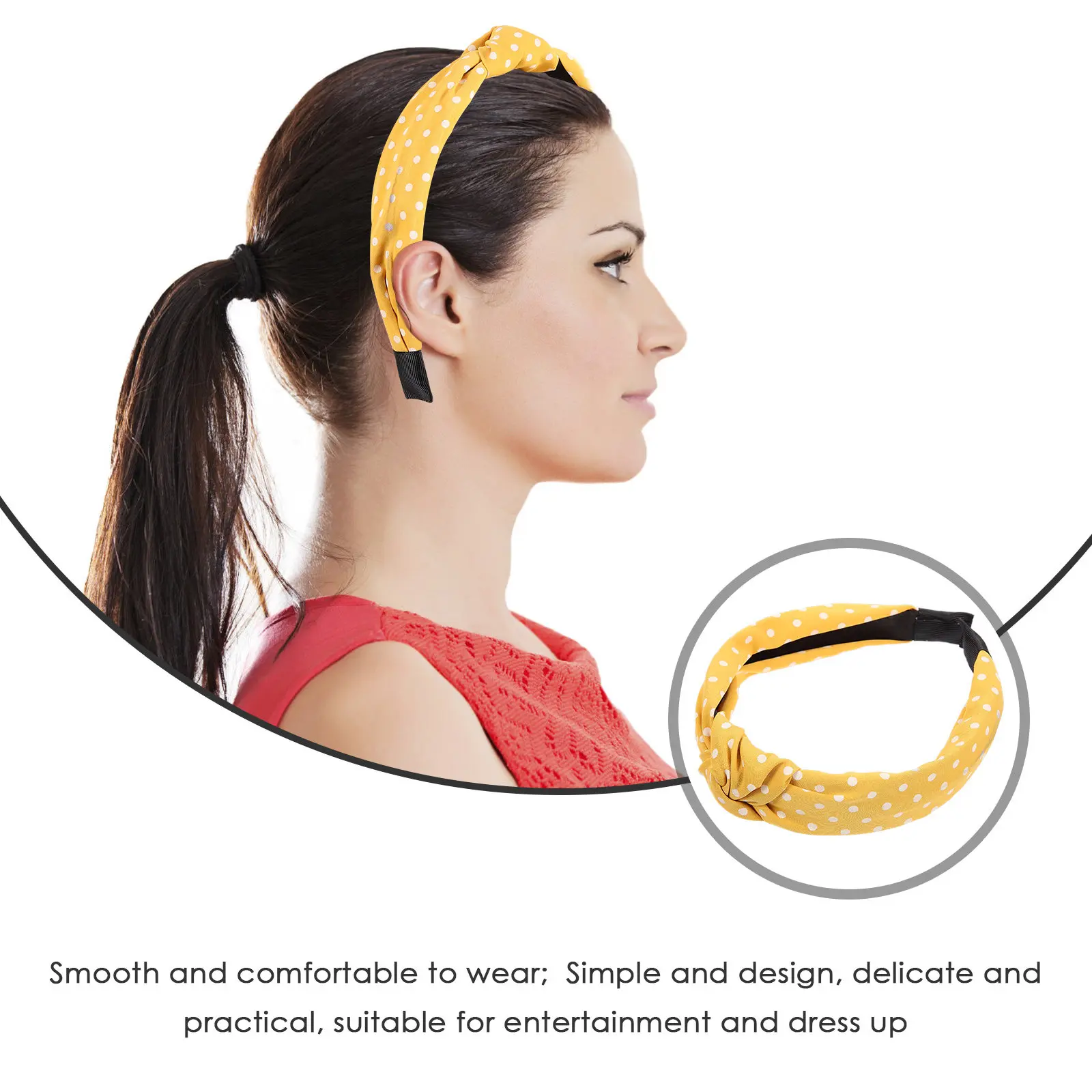 Yellow Polka Dot Wide Fabric Headband Women Delicate Lightweight No Pressure Headband Daily Wear Fancy Ball Bachelorette