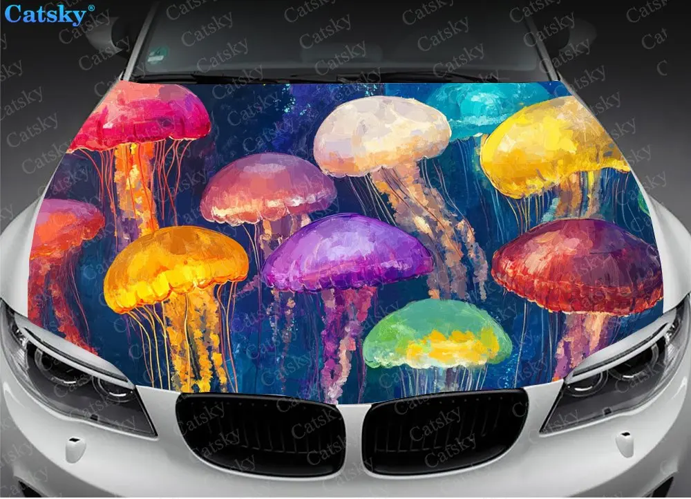 Glowing Colored Jellyfish Cloud Car Hood Wrap Color Vinyl Sticker Truck Graphic Bonnet Custom Auto Accessories Decoration Decal