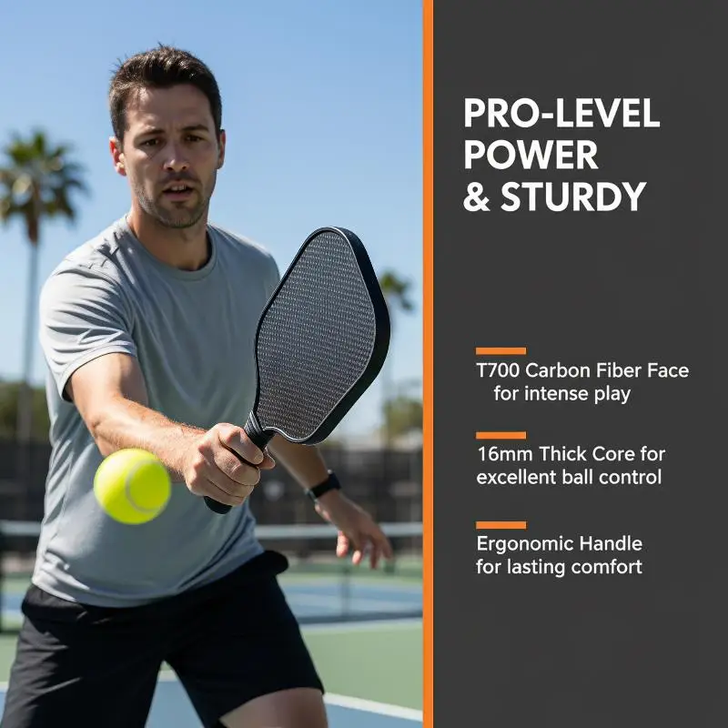 T700 Carbonfaser-Pickleball-Schläger-Set mit ergonomischem Griff, inklusive Aufbewahrungstasche und Bällen für das Heimtraining im Innenbereich. – Detail 19