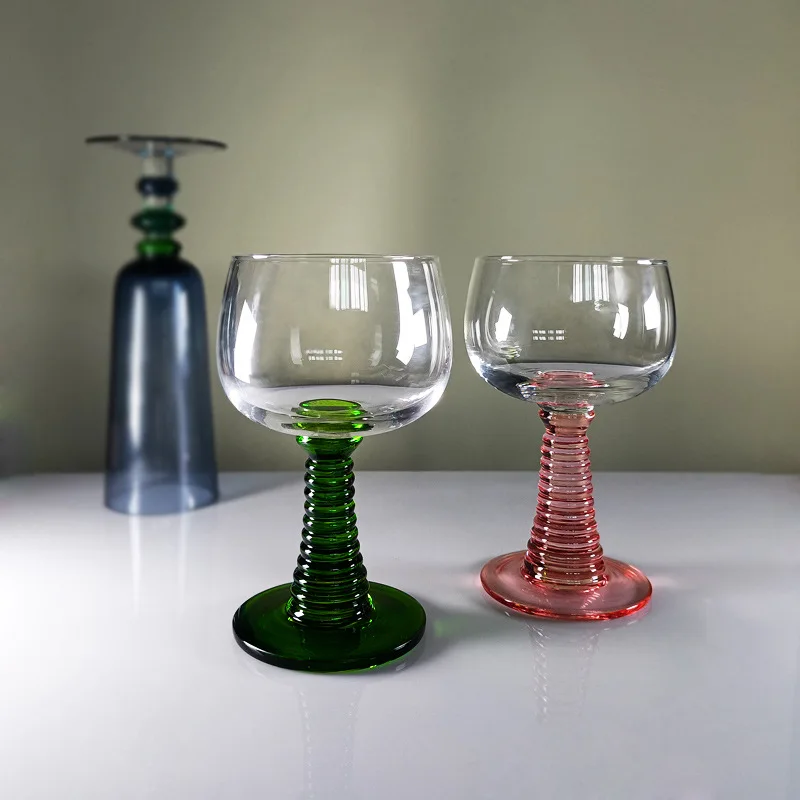 French Vintage Screw Rod Wine Glasses Colored Red Whiskey Glass High Foot Champagne Cup Sweet Wine Accessories Bar Party Cups