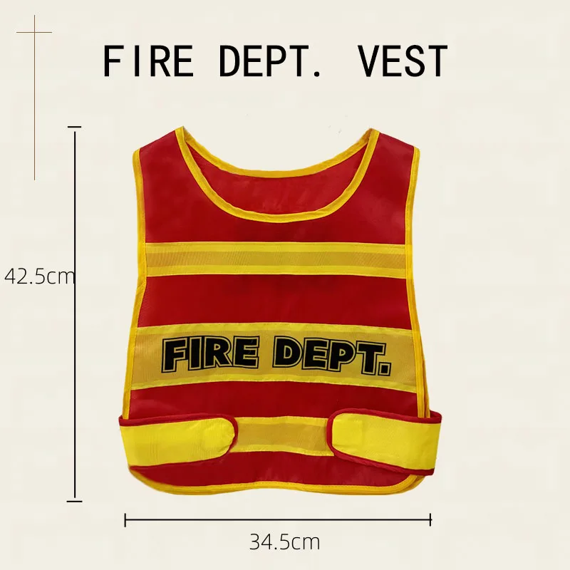 

Два типа профессиональных ролевых костюмов, пожарных, ролевых жилетов для дорожной полиции, детский игровой реквизит.