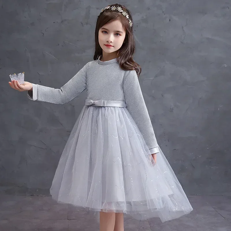 2023 Autumn Girls' Clothing Piano Performance Dress Bow Fashionable Children's Wedding Dress