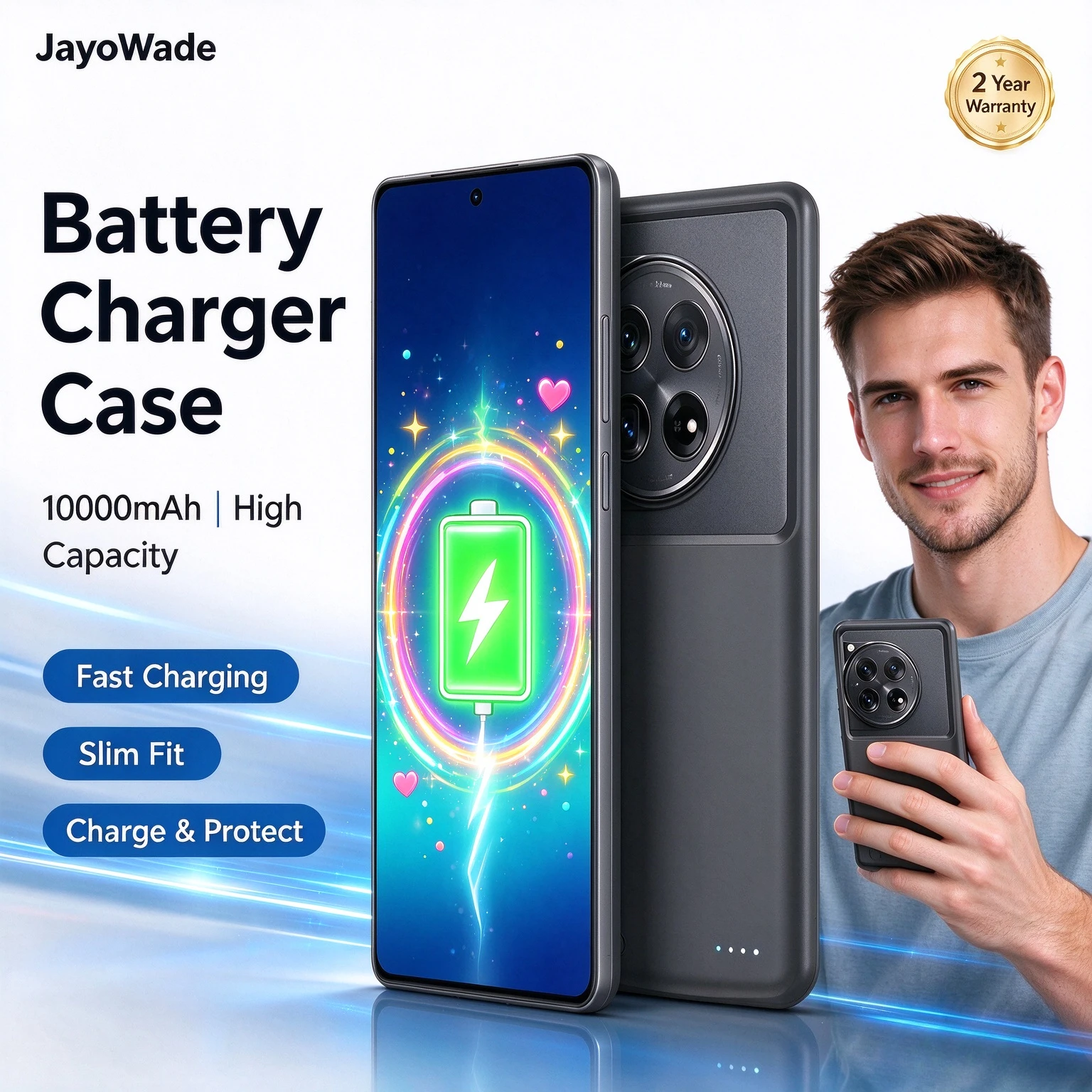 10000mAh Phone Power Bank for OnePlus 8 9 9R 10 10T 12 13 Pro Battery Cases Powerbank Charging Cover Phone for OnePlus 13 Pro