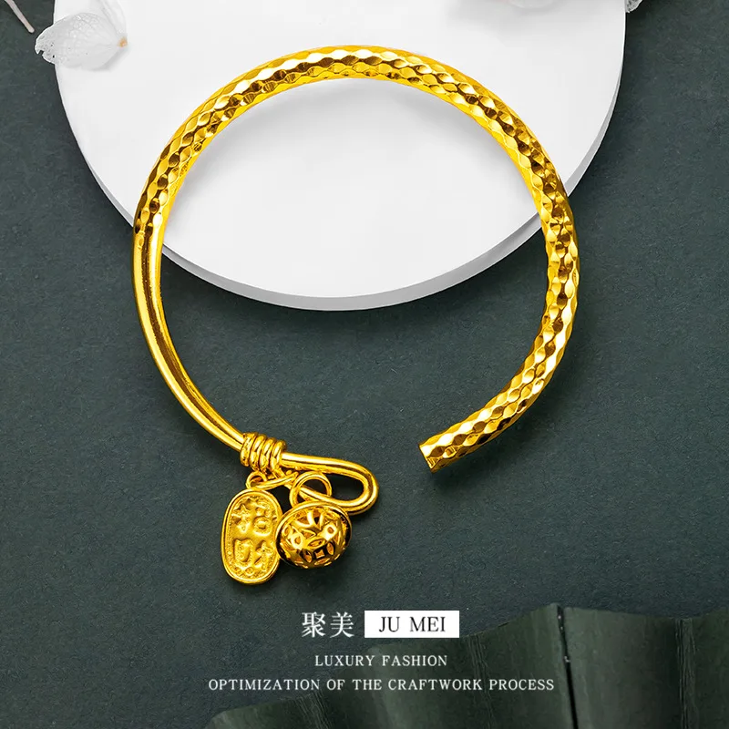 9999 24K  real gold store, same style gold, ladies' Fugong Ling open mouth bracelet, ethnic style, beautiful jewelry gift
