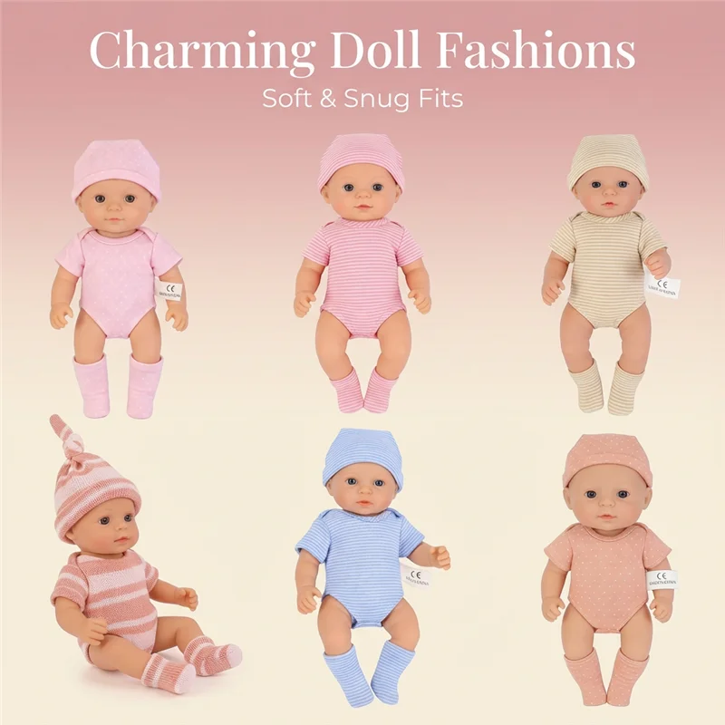 Mini poupées reborn de 20 cm (7 pouces), tenues, vêtements, peau, adorable poupée bébé, tout-petit, string, combinaison, pantalon, chaussettes en peluche, chapeaux, ensemble de vêtements