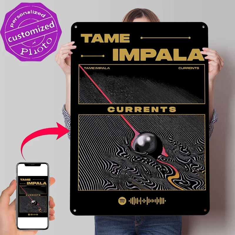 Tame Impala Currents 3D Texture Printed Poster Custom Vintage Metal Tin Plate Sign for Wall Art Office Decor Room Funny Signs