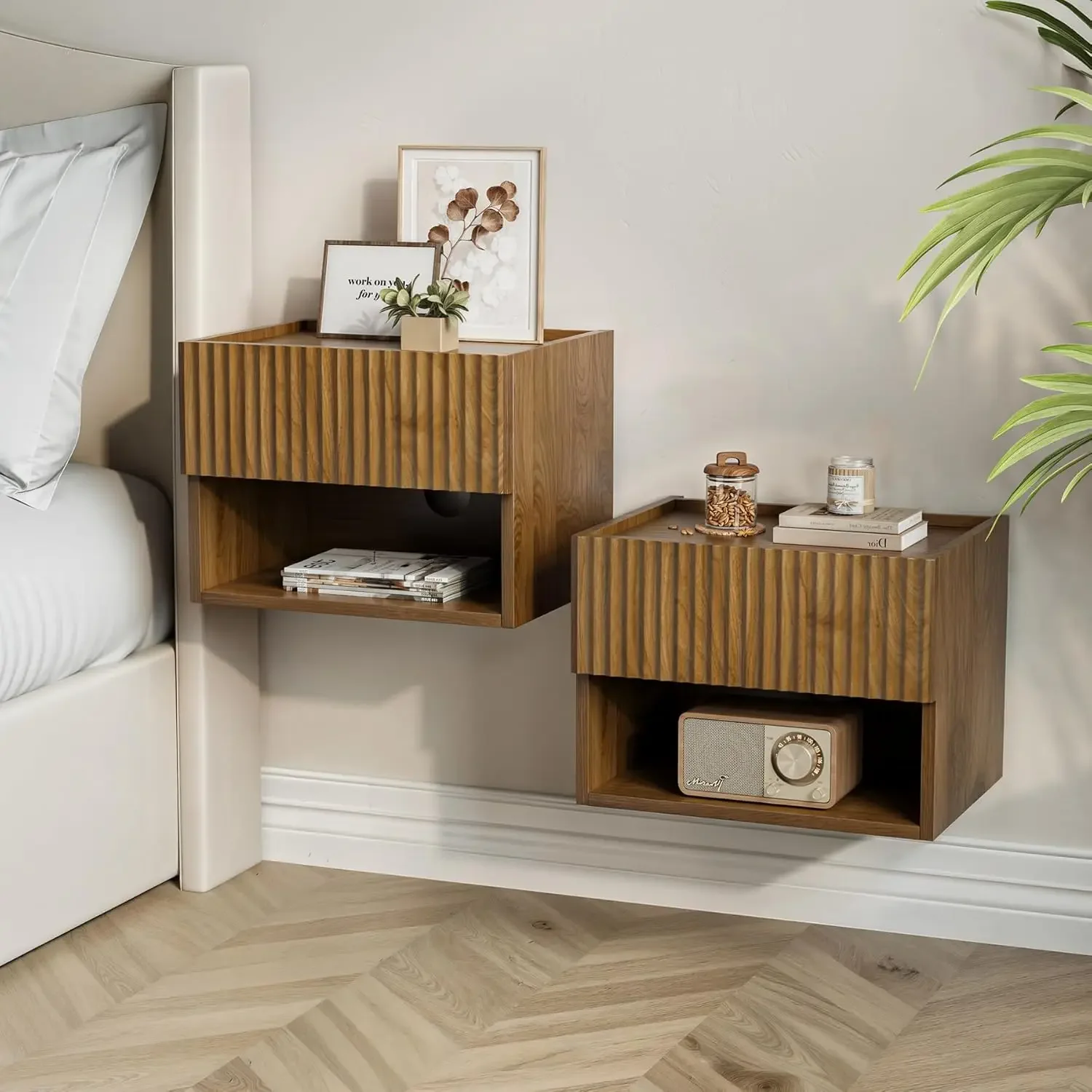

Floating Nightstand Bedroom Bedside Table Floating Night Stand Set 2 for Small Spaces Wall Mounted Cabinet with Storage Drawer