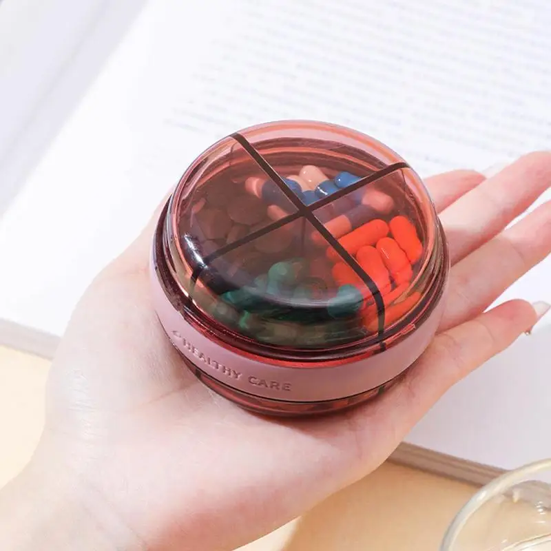 Small Round Pill Box Case For Purse Pocket Double Layer 4 Compartment Medicine Travel Pillbox Container Holder Medication