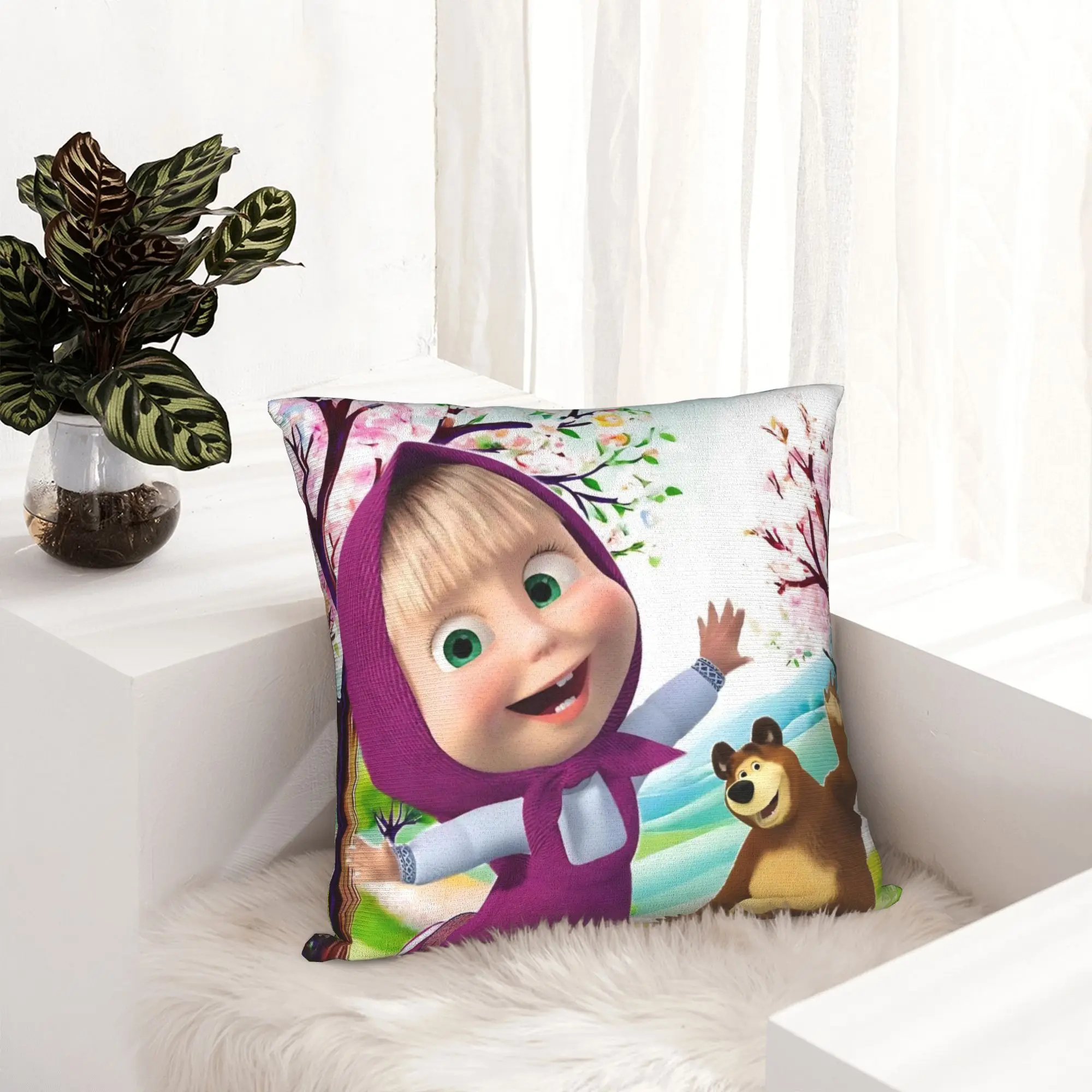 Cute Cartoon M-Masha and Bear Pillowcase Printing Cushion Cover Decoration  Throw Pillow Case Cover Living Room Wholesale