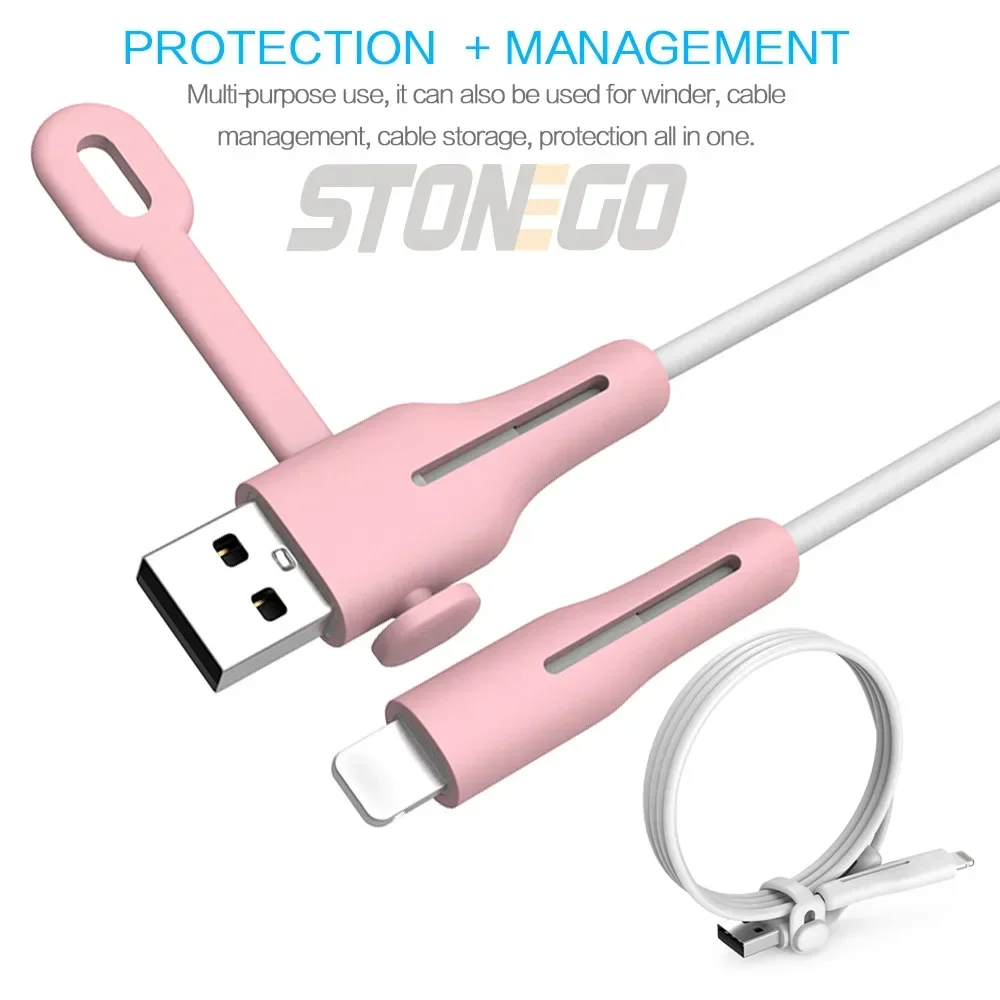 STONEGO 2 en 1 Protector de Cable de carga teléfonos soporte de Cable cubierta cable enrollador clip cargador USB gestión de cables organizador