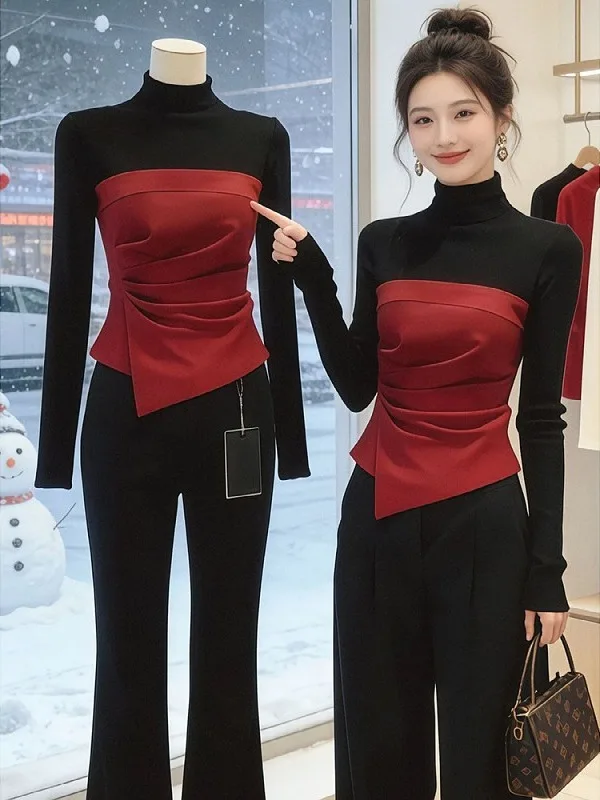 

plus Size Women's T-irt Long Sve Slim Fit High Collar Inner Wear Top Color Blo Design Casual Sle Spring 2026