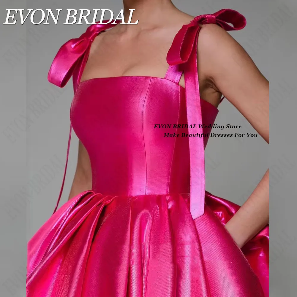 EVON BRIDAL Mini Prom Party Dress With Pocket A-Line Satin Hot Pink Sleeveless Short Homecoming Dresses Spaghetti Straps Lace Up