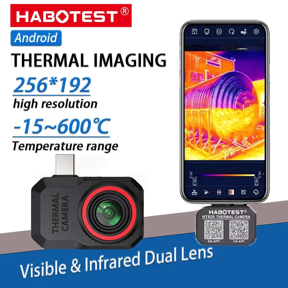 HABOTEST HT820 Mini caméra d'imagerie thermique 256*192 infrarouge et visible double objectif imageur thermique détection de défauts de Circuit de chauffage