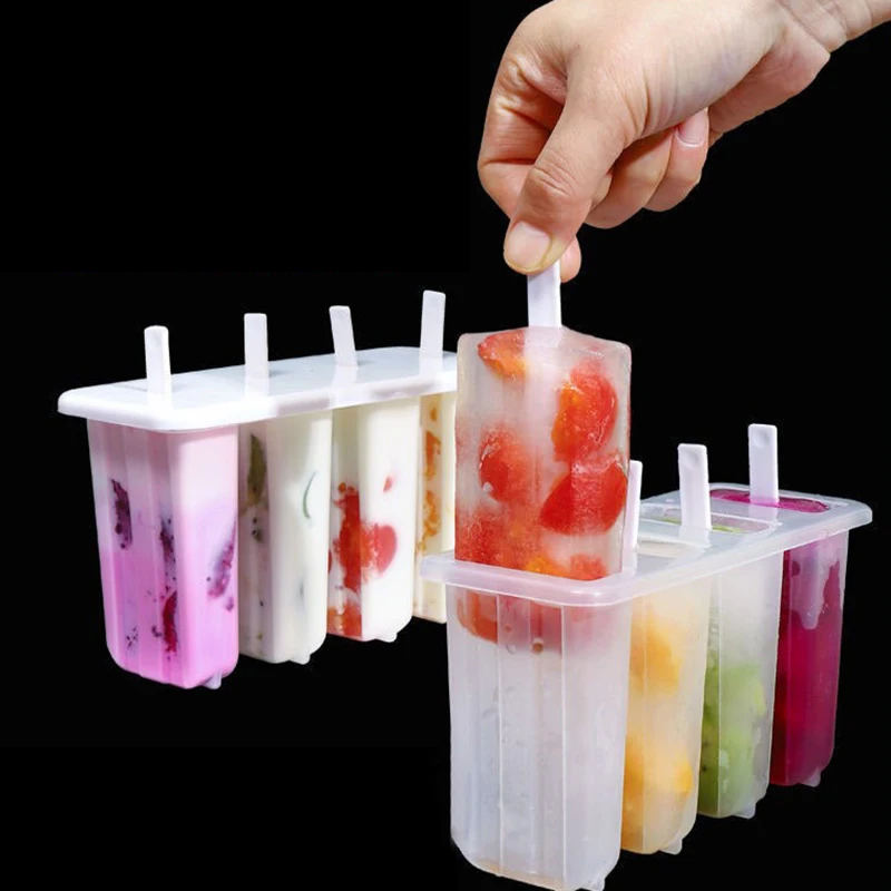 4 Cell Ice Cream Popsicle Mold DIY Ice Cream Machine Homemade  Summer Children Ice-lolly Mold Ice Tray Kitchen Gadgets...