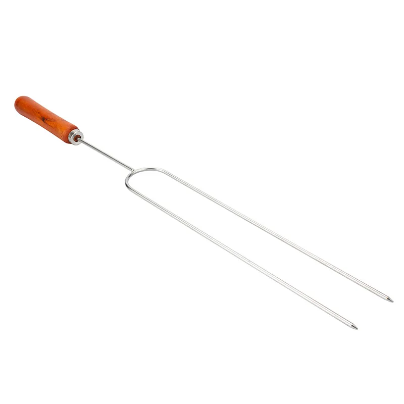 

U-shaped extended stainless steel wooden handle barbecue fork, double needle barbecue fork