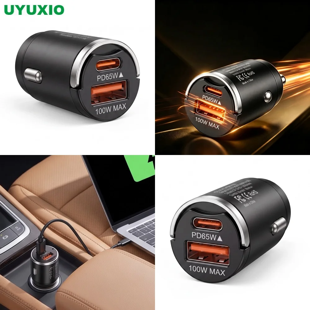carregador-de-carro-com-duas-portas-165w-com-saidas-usb-c-de-65w-e-usb-a-de-100w-ideal-para-viagens-e-uso-diario-design-embutido-em-liga-de-zinco