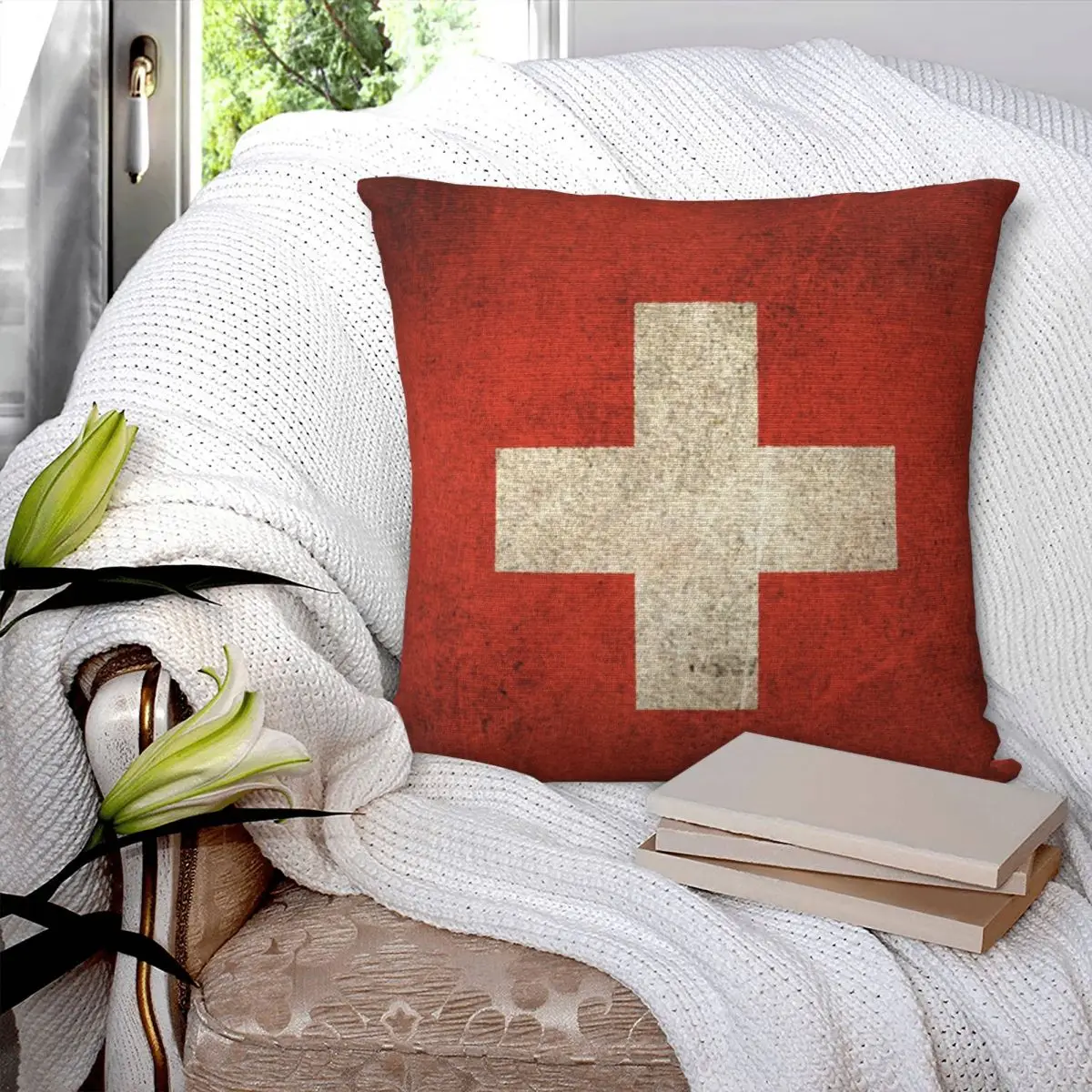 Flag Of Switzerland Square Pillowcase Polyester Pillow Cover Velvet Cushion Decor Comfort Throw Pillow For Home Sofa