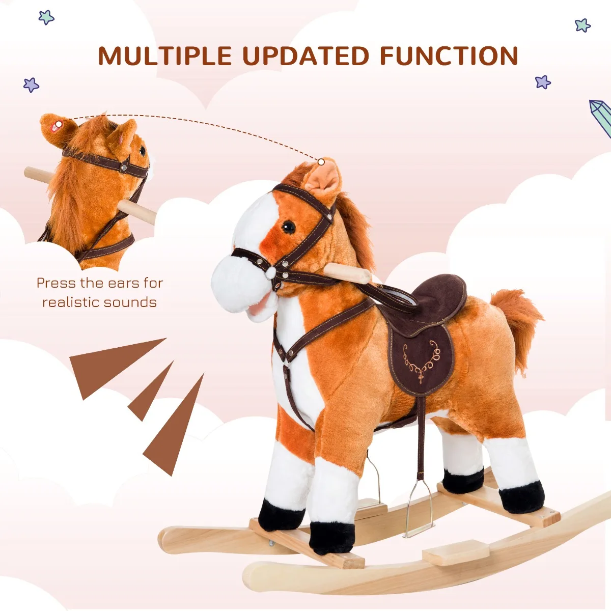 

Premium Plush Rocking Horse for Kids - Interactive Traditional Toy with Realistic Sounds, Ergonomic Design