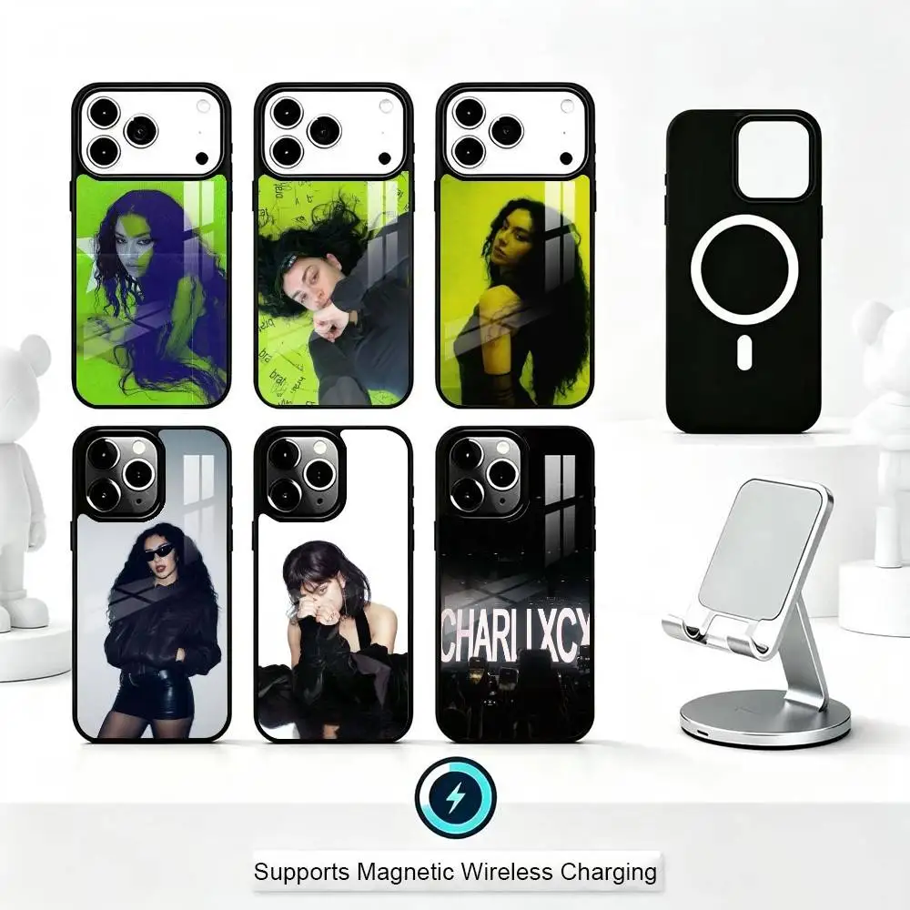 

C-Charli XCX B-Brat Phone Case For iPhone17,16,15,14,13,12,11 Plus,Pro Supports Magnetic Wireless Charging