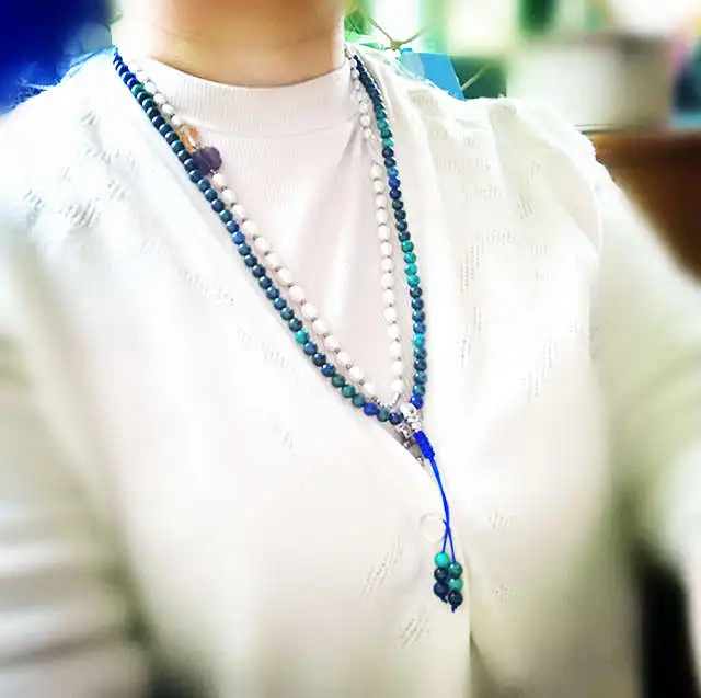Natural Stone Beaded Necklace 108PCS Pheonix Lapis Lazuli Prayer Meditation Mala BRO518