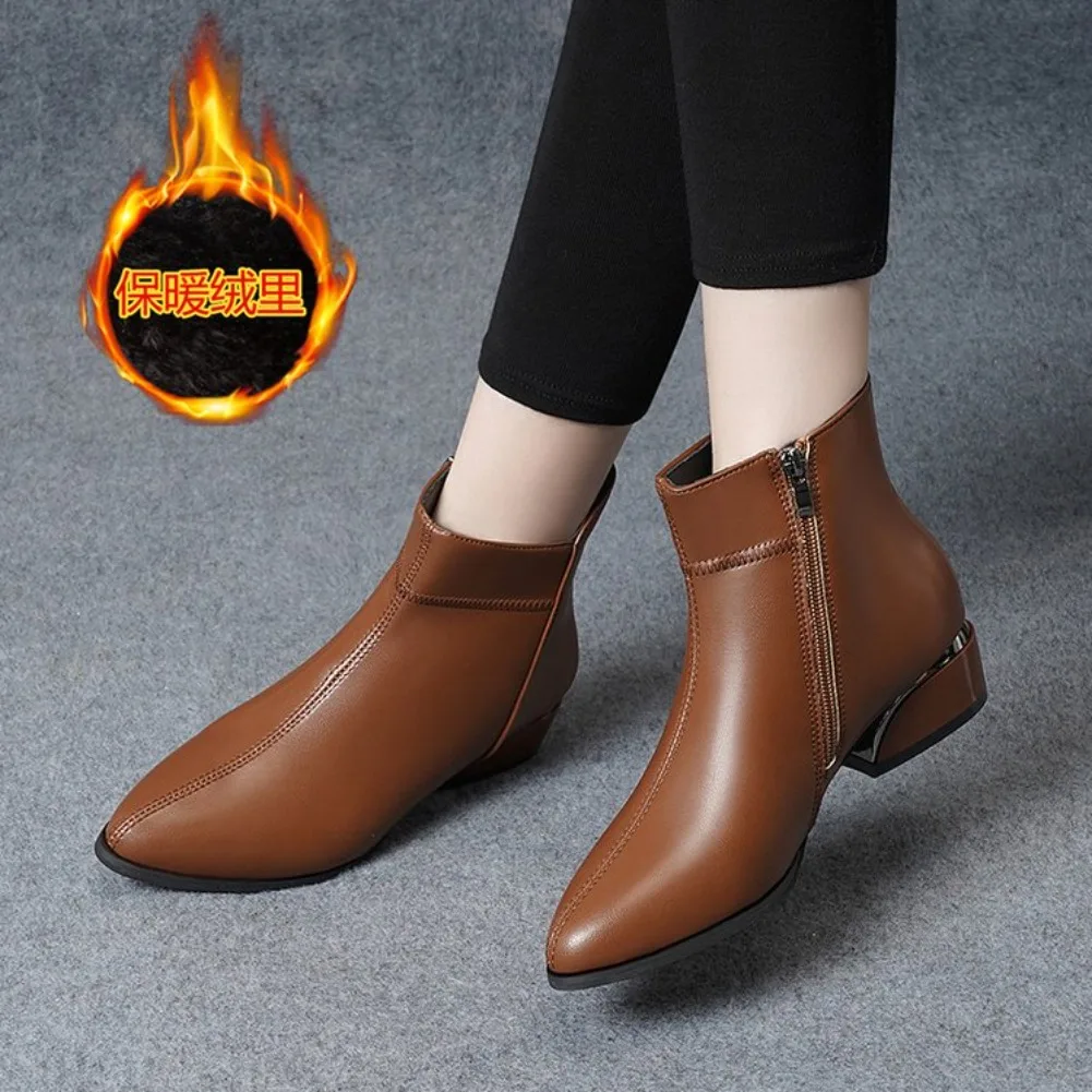 2026 Neue Damenstiefel Mode Lässige Lederstiefel Spitze Formelle Büroschuhe für Frauen Reißverschluss-Knöchelstiefel – Detail 28