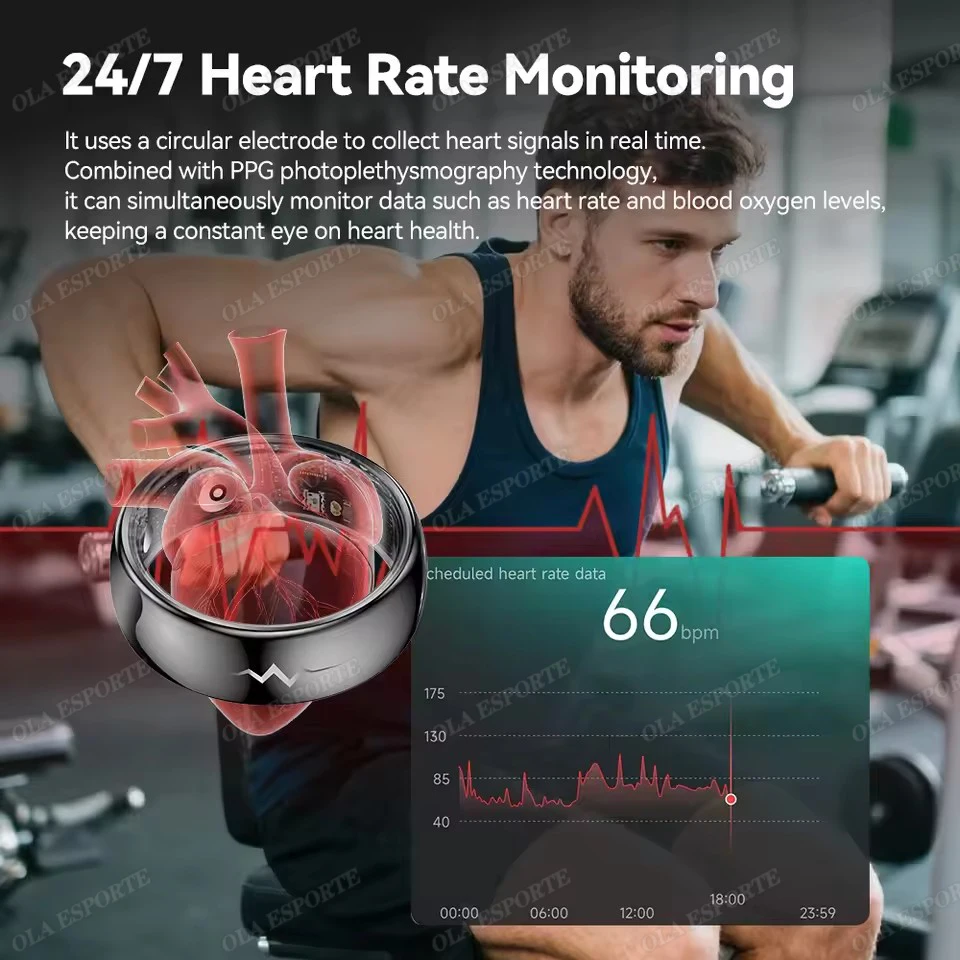 الراقية ECG الأكسجين في الدم الصحة حلقة ذكية معدل ضربات القلب ضغط الدم النوم مراقبة خواتم 5ATM مقاوم للماء وسائط رياضية متعددة