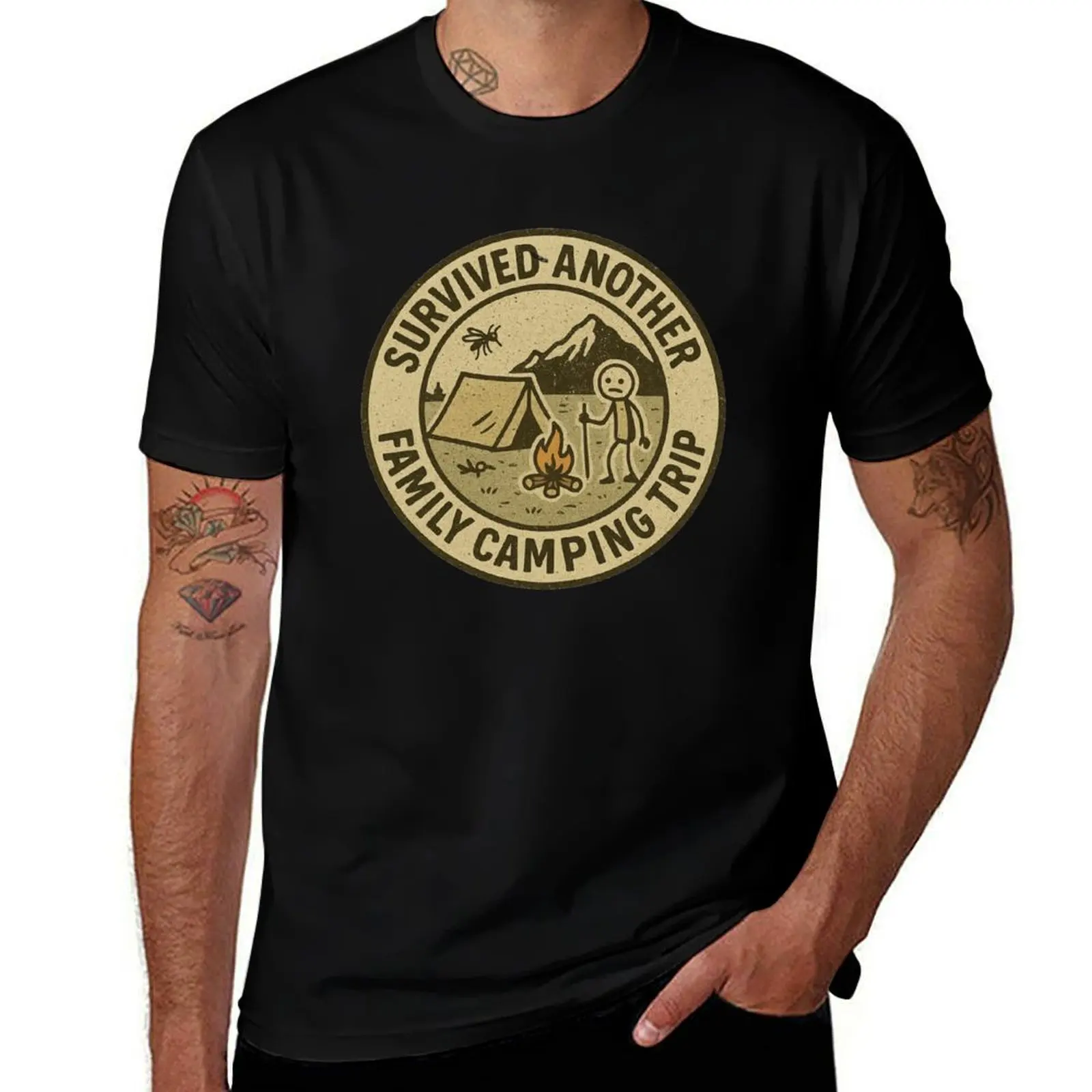 

Survived Another Family Camping Trip - Funny Badge T-Shirt shirts graphic T-shirts man anime shirt t shirts for men cotton