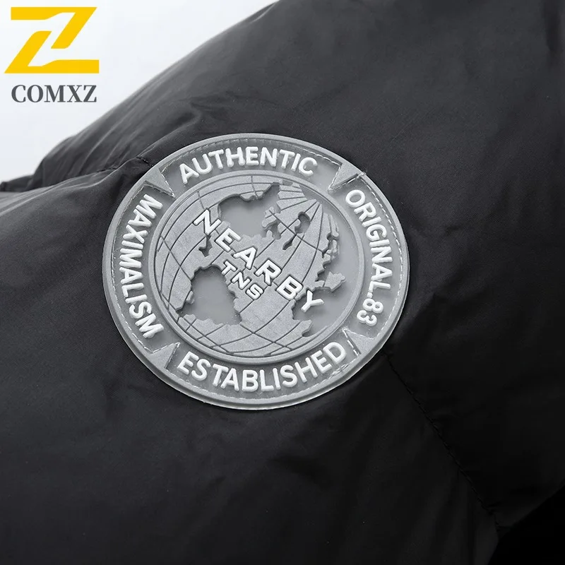 COMXZ Classic Hood Men Down Coat Outdoor Climbing Wind Resistant Parka Solid Color Design Light Travel Comfortable Winter Jacket