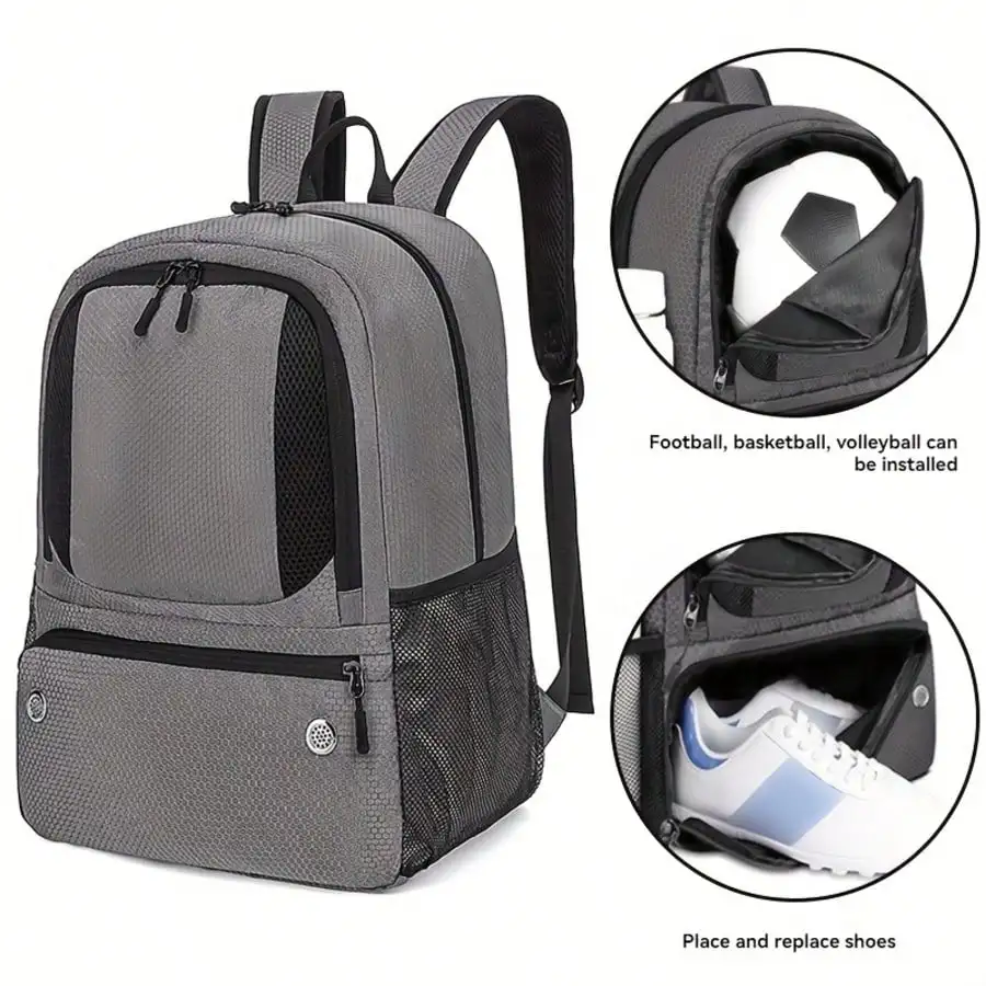 Mochila para balones de fútbol, mochila escolar para baloncesto con compartimento independiente para balones y caja para zapatos, ideal para baloncesto, voleibol, fútbol y otros deportes, así como para guardar el equipo de gimnasio.